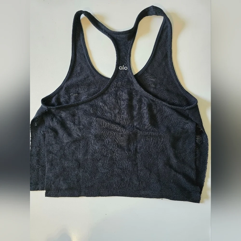 Alo Knit Cropped Distressed Tank Top Black XS?